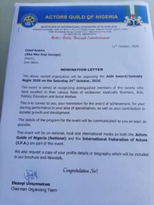 Actors Guild of Nigeria invitation/nomination letter